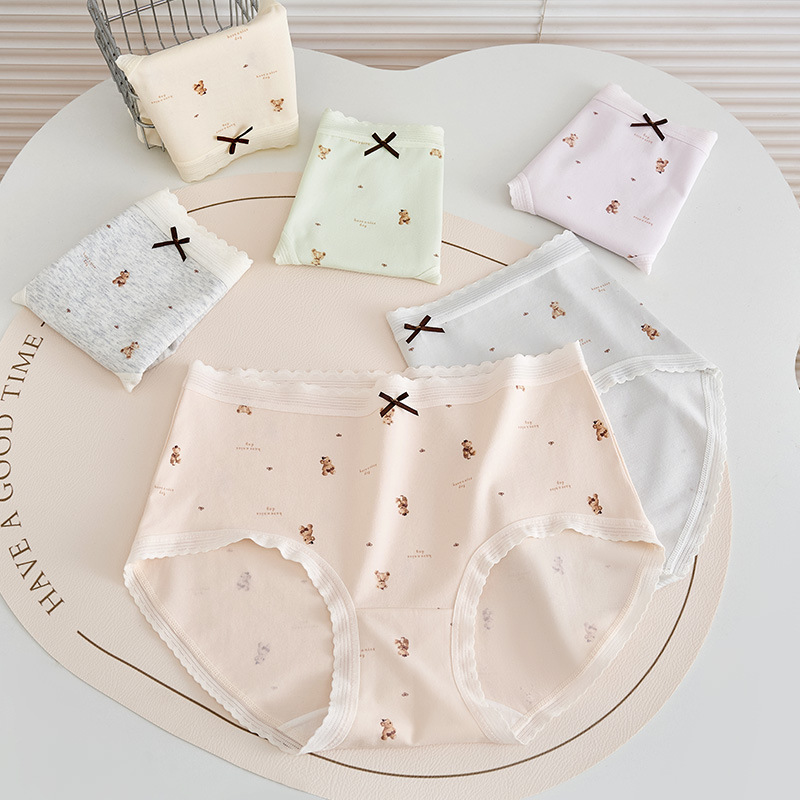 Korean-Style Cute Bear Girl Underwear, Breathable Mid-Waist Long-Staple Cotton 10A Antibacterial Cotton Crotch Women's Triangle Panties Korean-Style Cute Bear Girl Underwear, Breathable Mid-Waist Long-Staple Cotton 10A Antibacterial Cotton Crotch Women's Triangle Panties