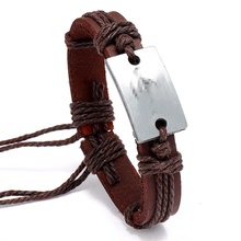 跨境熱銷飾品個性復古編織棕色牛皮手鏈手繩歐美時尚流行男士手環