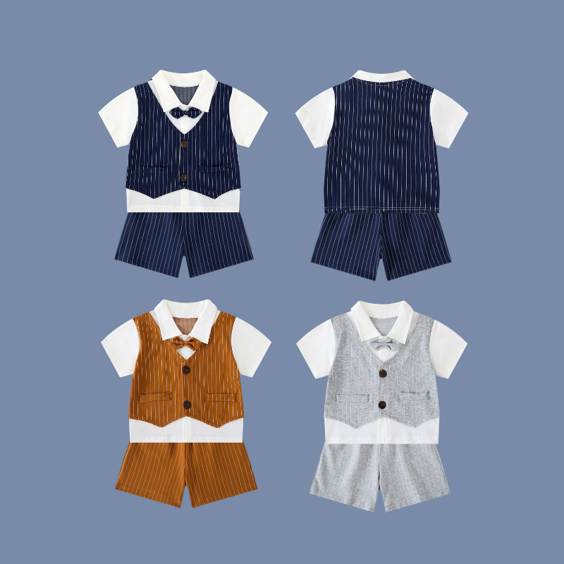 Boys' Suit Summer Gentleman One-Year-Old Baby Dress Flower Girl Little Host Handsome Preppy Style Performance Suit