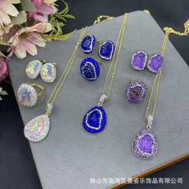 炫彩荧色水晶三件套饰品套装vintage法式热销首饰项链配件直销