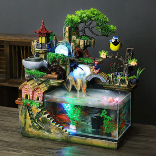 Acrylic fish tank aquarium rockery running water fountain geomantic wheel wealth-making ornaments living room household