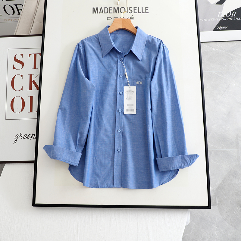 2026 early autumn new fashion loose-fitting slimming casual polo-neck blue long-sleeve shirt for women in foreign trade 2026 early autumn new fashion loose-fitting slimming casual polo-neck blue long-sleeve shirt for women in foreign trade