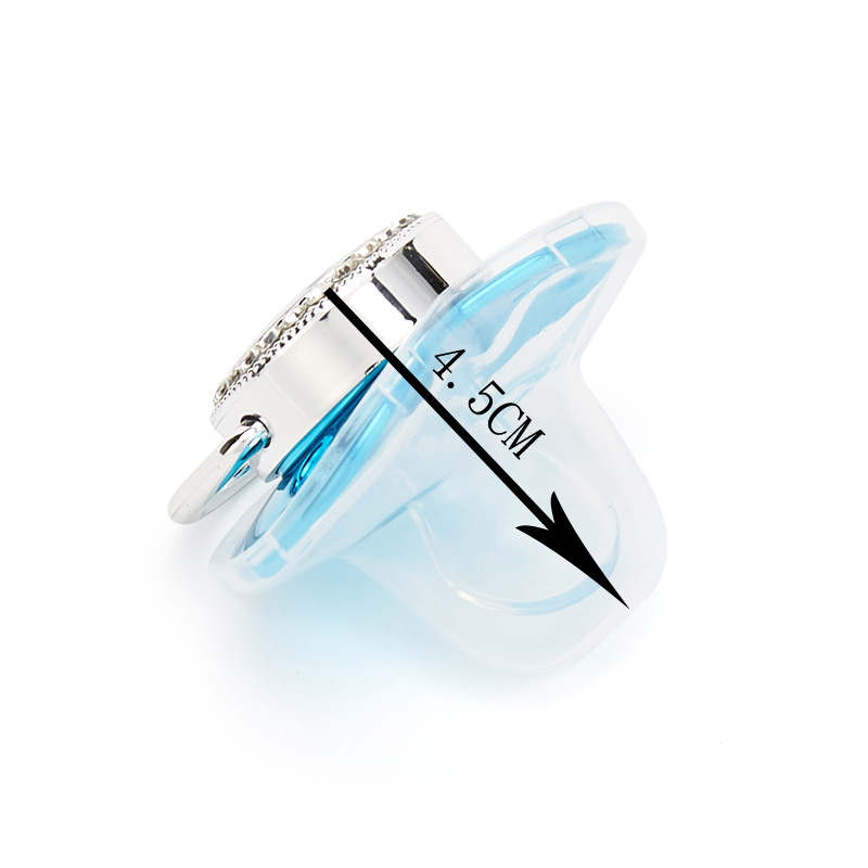 Venta caliente transfronteriza 26 letras serie Azul bebé punto diamante pezón bebé chupete boca con clip de letra