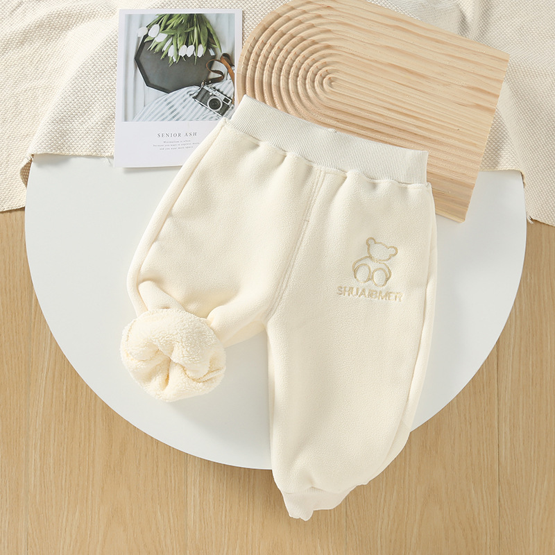 벨벳 베어 헤드 레터 팬츠: 베이지