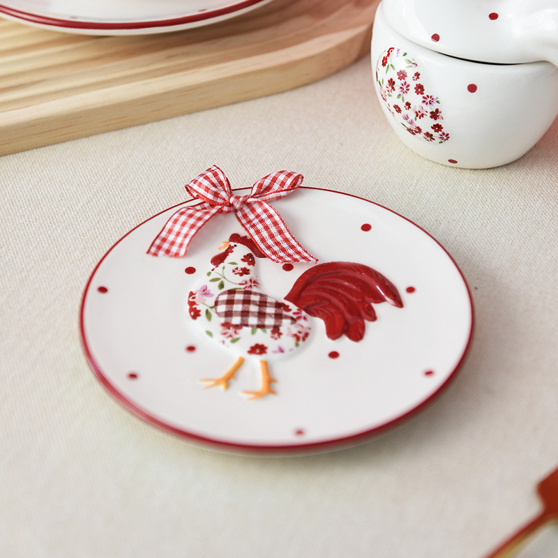 INS estilo vajilla rojo floral pollo plato de cerámica plato hogar creativo postre plato merienda plato Pascua image 5