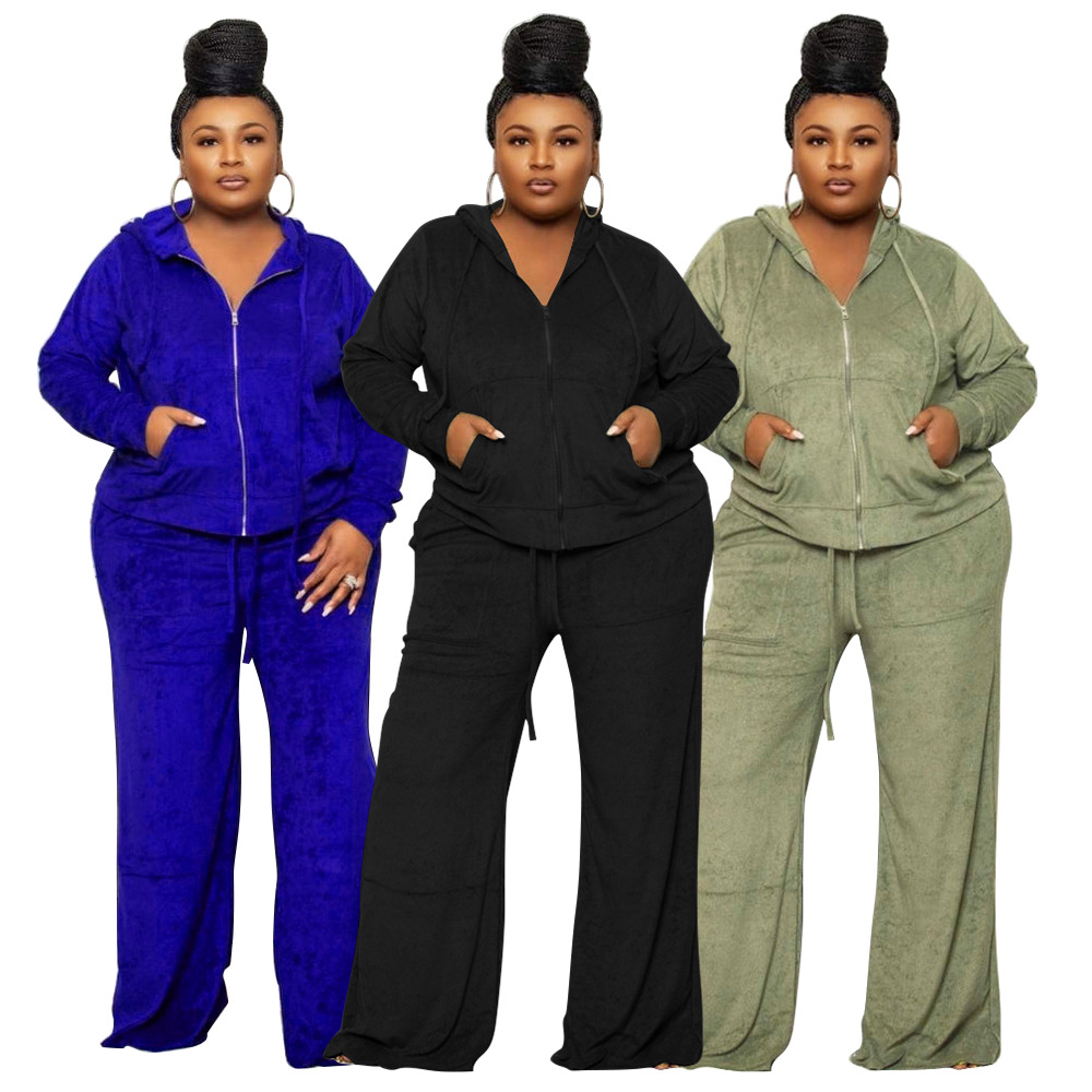 Daily Basic Solid Color Spandex Polyester Pocket Pants Sets Plus Size Two-piece Sets display picture 1