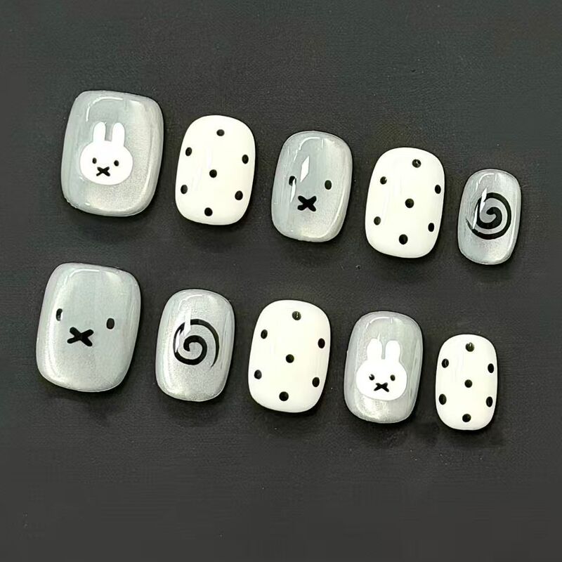 Cute Rabbit Wearable Nails, Adorable Short New Trend Dopamine Sweet Fake Nail Stickers for Children and Students, Cross-Border Cute Rabbit Wearable Nails, Adorable Short New Trend Dopamine Sweet Fake Nail Stickers for Children and Students, Cross-Border