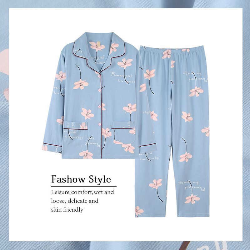 Pijamas de mujer primavera y otoño 100% algodón de manga larga delgada madre de mediana edad y ropa para el hogar de algodón de mediana edad y edad avanzada