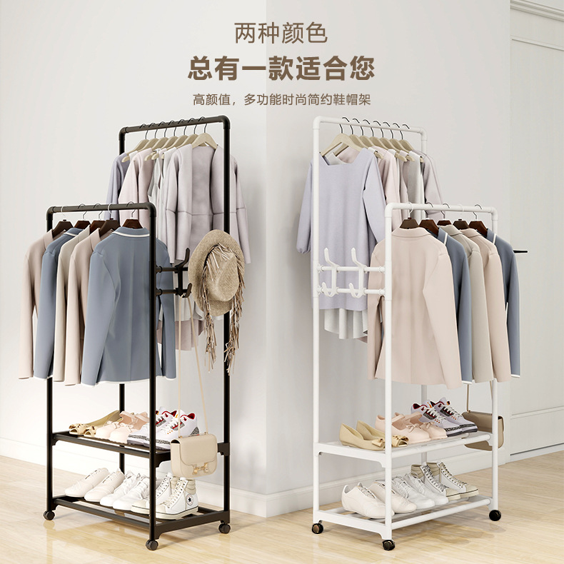 Coat Rack, Mobile Clothes Rack, Shoe Rack, Bedroom Rental Room Drying Rack, Assembled Shoe Rack with Wheels, Hat Hanging Integrated