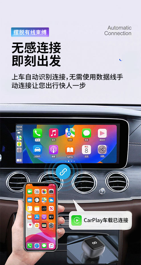 Wireless Carplay Adapter Compatible with Android Auto Wireless Connection Car Conversion Stable Fast Plug and Play