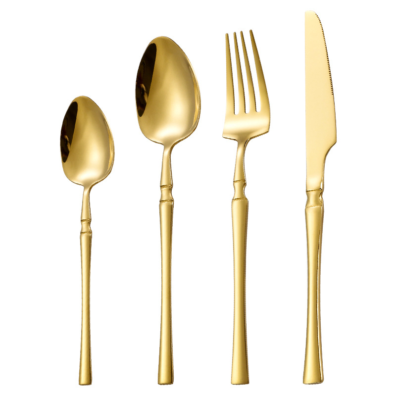 Cuchillo de acero inoxidable transfronterizo, tenedor y cuchara cintura pequeña cuchillo de carne de cuatro piezas y tenedor brillante vajilla occidental traje cuchara europea