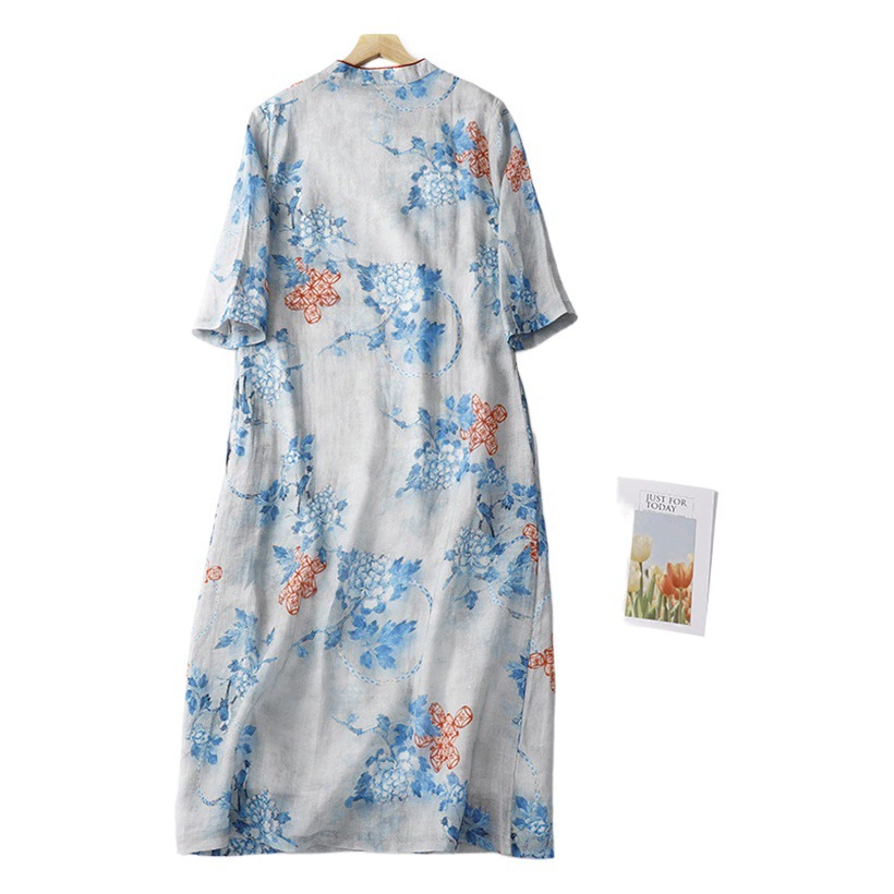 Настоящий выстрел в китайском стиле Рами стоячий воротник скошенная Пряжка из бисера Чонсам Ретро дзен пригородная темпераментная юбка