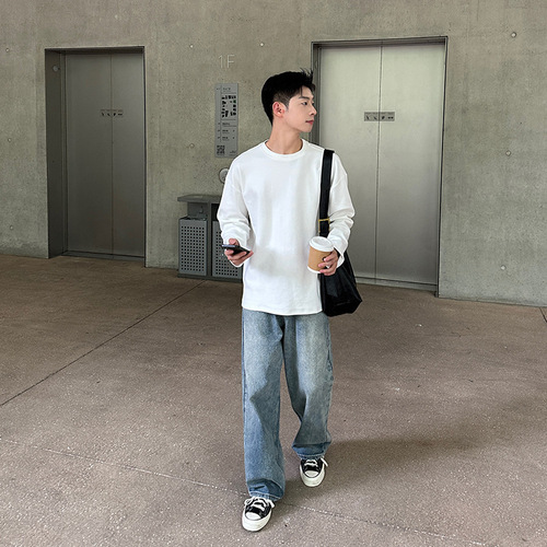Korean-style Korean autumn and winter solid color pure version inner layer base shirt for men and women round neck comfortable warm long-sleeved loose T-shirt