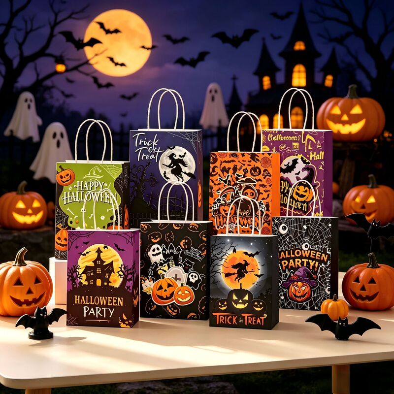 Cross-Border Popular Halloween Tote Bags, Black and Purple Kraft Paper Bags, In-Stock Gift Bags with Various Designs to Choose from Cross-Border Popular Halloween Tote Bags, Black and Purple Kraft Paper Bags, In-Stock Gift Bags with Various Designs to Choose from