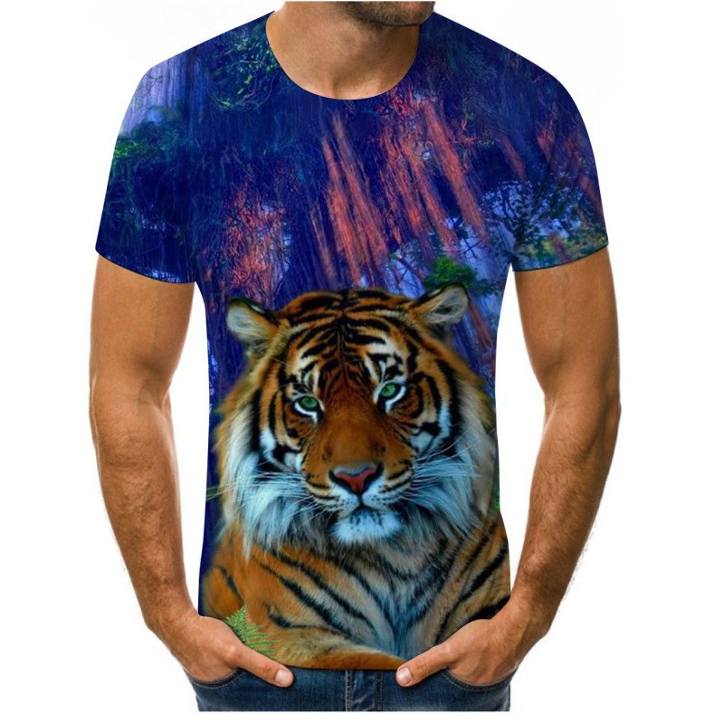 Venta caliente Forest Beast 3D impresión digital hombre calle salvaje hombro recto jersey transpirable suelta camiseta de manga corta