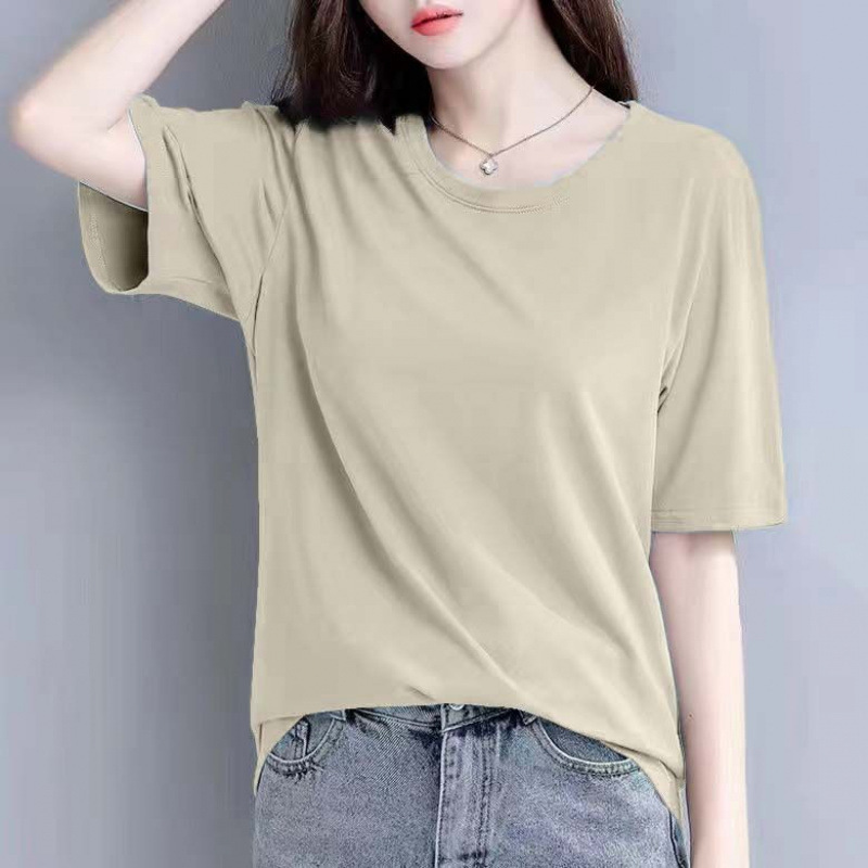 女性用モーダル半袖シャツ、夏の新しいルーズ半袖Tシャツ、黒のボトムシャツ、多用途の痩身トップ|undefined