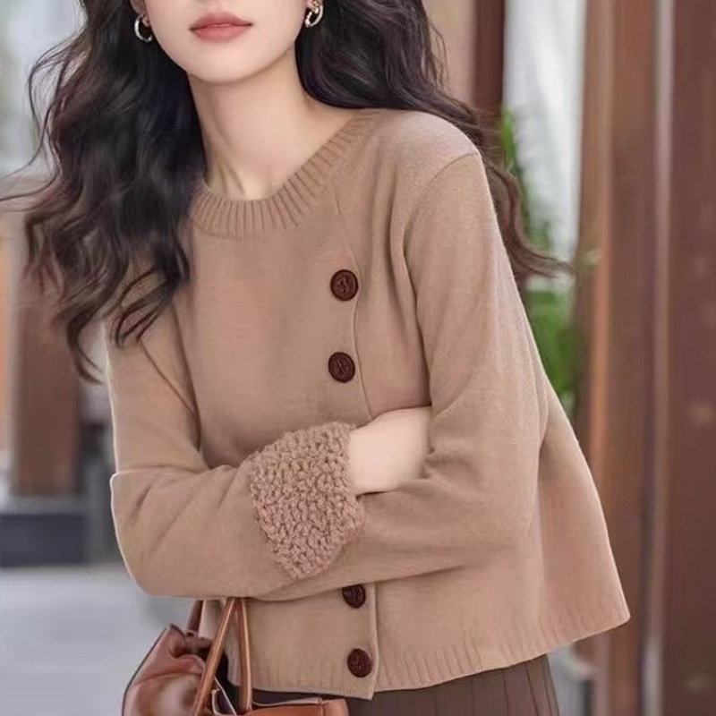 欧货重工设计感树莓色纽扣套头针织衫毛衣女2025新款冬慵懒高级感|undefined
