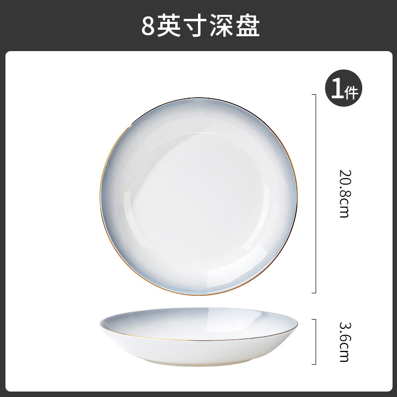 Tangshan tazón doméstico nuevo tazón de fideos hueso porcelana cubiertos sopa tazón de pintura dorado color gradiente puede microondas tazón de cerámica