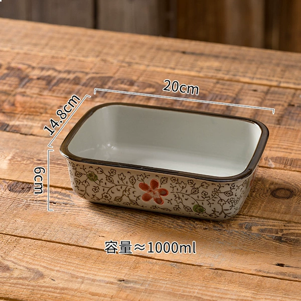 8-inch rectangular steaming bowl with big red flowers