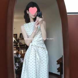 大码巨好看明媚穿搭白色波点无袖连衣裙初夏漂亮小裙子图片色