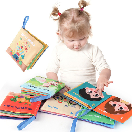 Baby Infant Early Education 3D Cloth Book 4 Pages 8 Sides Christmas Theme Tear-Proof Baby Handprint Cloth Book