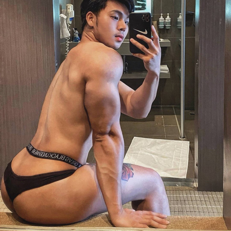 ORLVS men's thong V-waist solid color thread cotton sexy single t pants low waist U convex bikini briefs