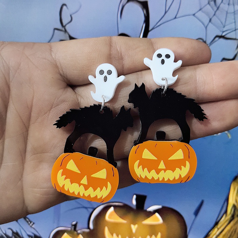 Printing Design Funny Style 1 Pair Funny Pumpkin Ghost Printing Arylic Drop Earrings