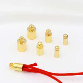 铜镀18K真金砝码扣 14K包金保色带吊流苏铜帽盖DIY饰品配件厂D102