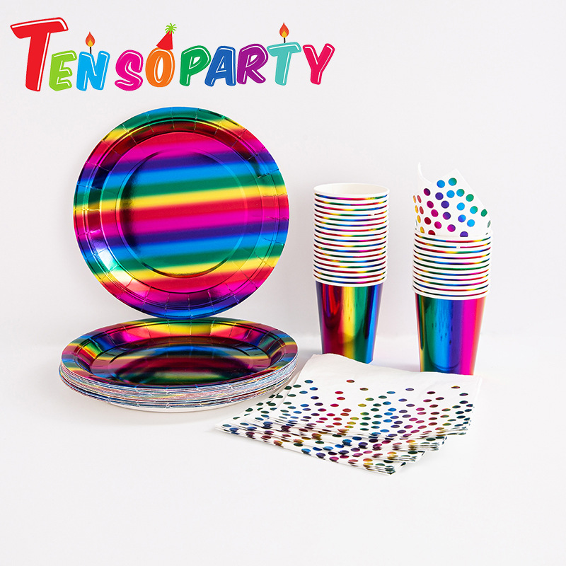 Bronceado color azul desechable mantel vajilla traje de papel taza de papel plato fiesta de cumpleaños titular de la torta Decoración