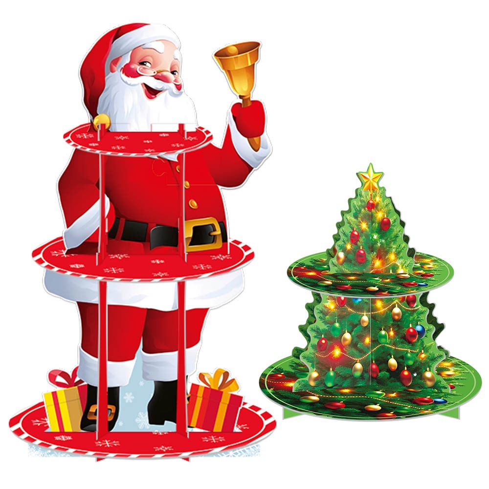Nuevos productos transfronterizos Decoración navideña Soporte para pasteles Tema de Navidad de invierno Postres Aperitivos Soporte para pasteles multicapa