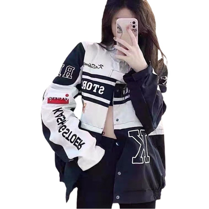 Americana desmontable chaqueta de la motocicleta pareja retro hip hop Suelta todo partido uniforme de béisbol nueva chaqueta