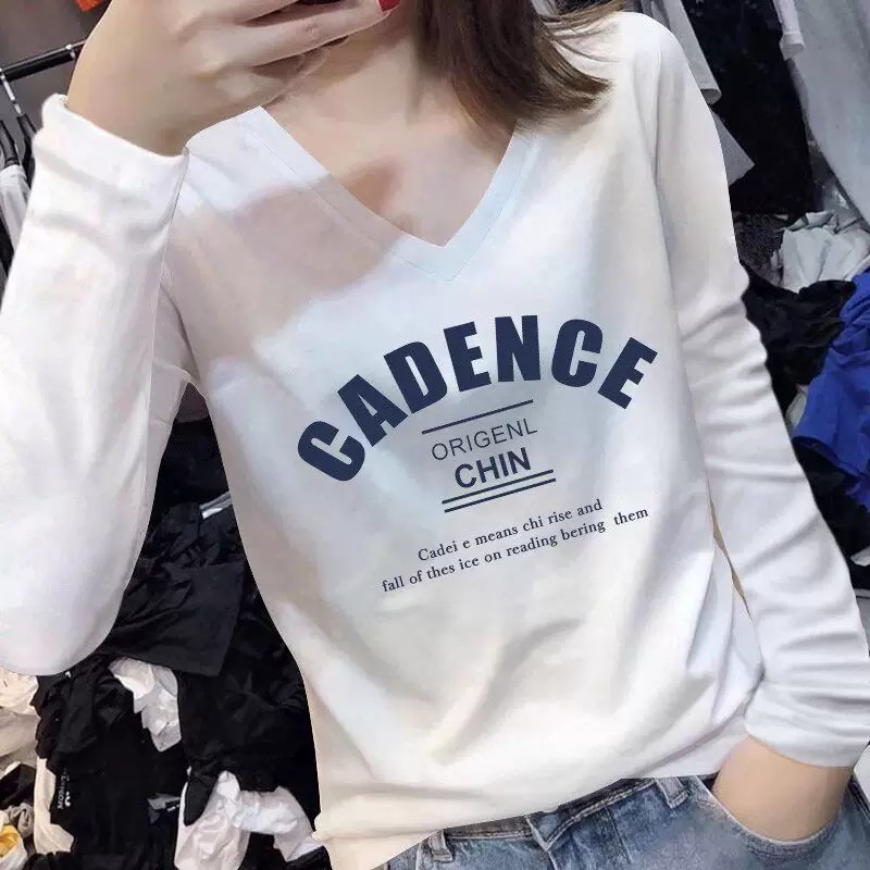 Autumn white long-sleeve women's t-shirt 2026 new thin style regular shoulder base shirt Korean version pure cotton V-neck top ins Autumn white long-sleeve women's t-shirt 2026 new thin style regular shoulder base shirt Korean version pure cotton V-neck top ins