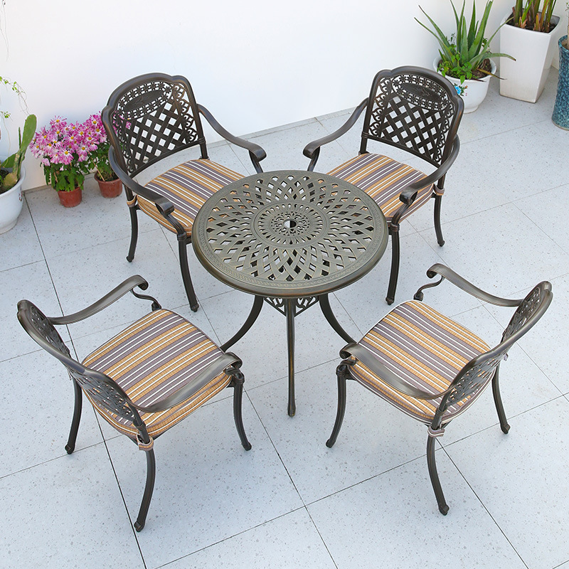 Mesa y silla al aire libre Jardín de la tarde Mesa y silla de té Combinación de mesa y silla de té anti-oxidable Mesa y silla de aluminio fundido Mesa y silla de barbacoa image 6