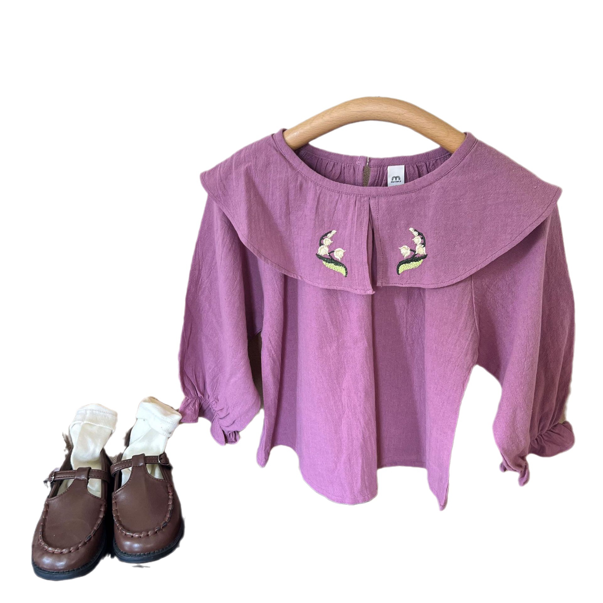 Campo DE TRIGO 2023 primavera y otoño nueva Corea del Sur camisa de cuello de muñeca para niños camisa de manga larga de encaje bordado