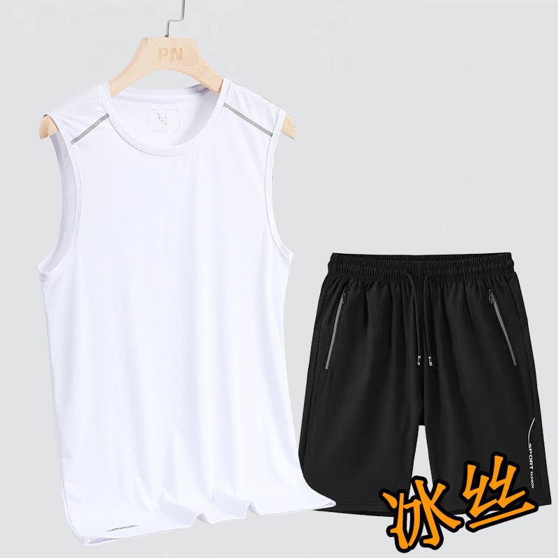 Traje deportivo king size hombre verano camiseta sin mangas cuello redondo chaleco de hielo secado rápido chaleco de hielo hombre image 3