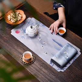 国潮茶席茶巾吸水小号干泡茶垫禅意彩绘茶桌布双面中式干泡茶道具