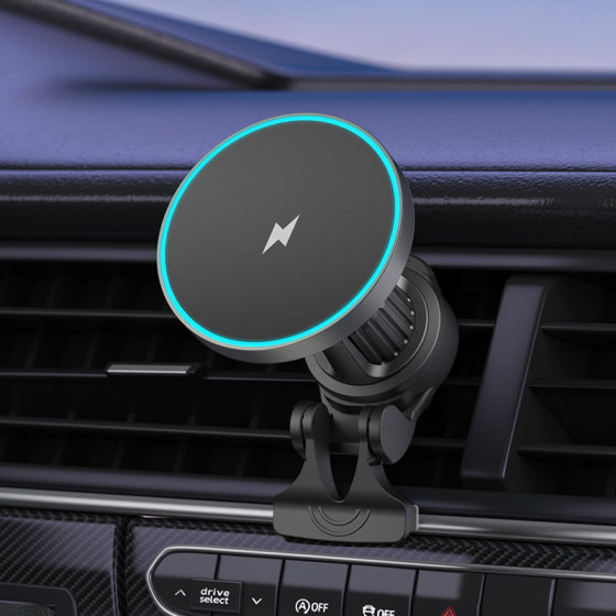 Suitable for Apple mobile phone holder zinc alloy RGB luminous car wireless charger car magnetic suction wireless charger