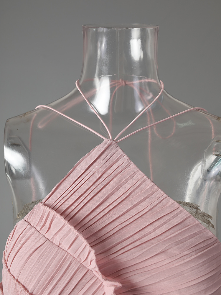 Elegant Chiffon Wrap Neck Maxi Dress With Ruffles & Backless Design For Vacation & Party,Enhances Your Curves While Elongating Your Silhouette._ecoleips.com