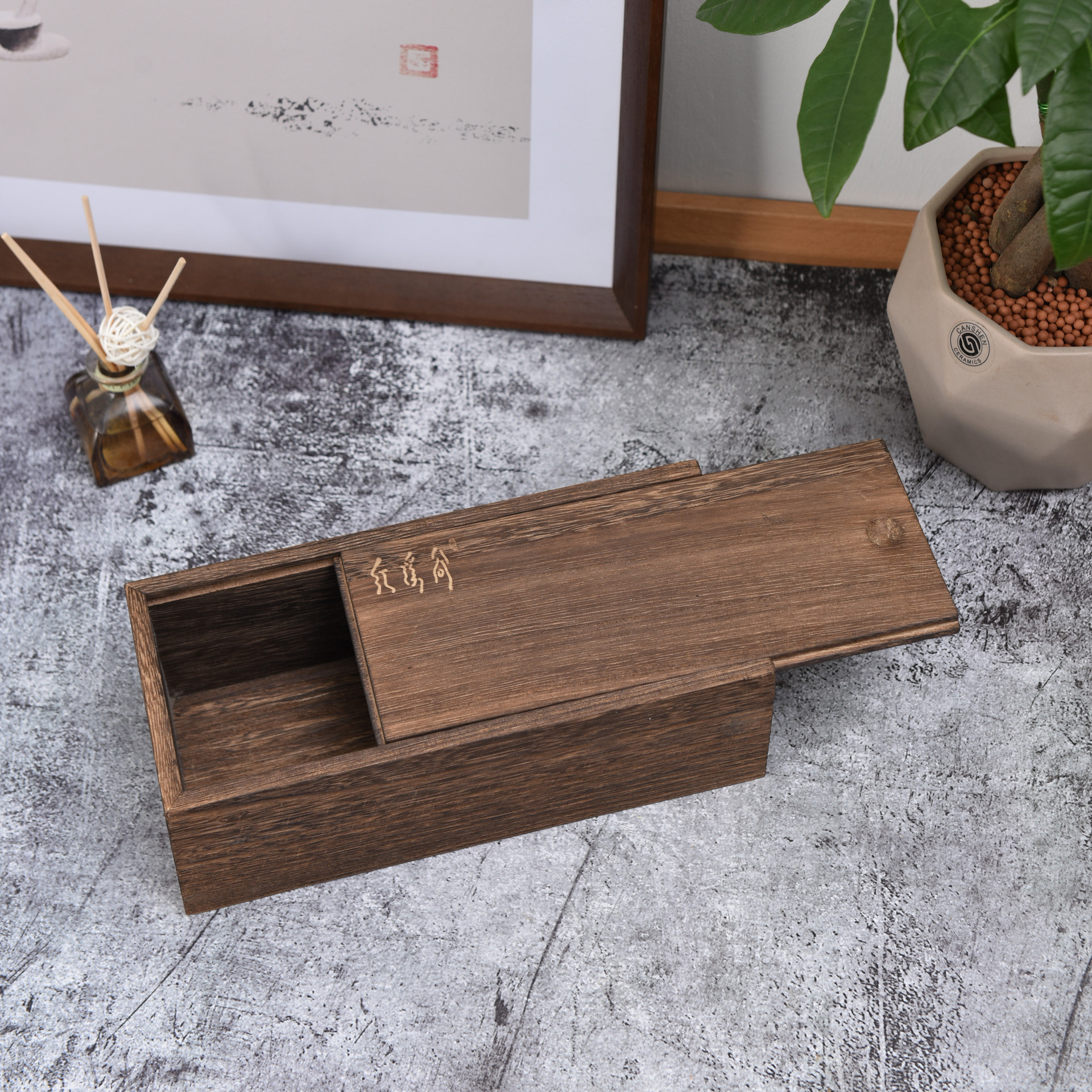 碳化包装木盒 抽拉盖烧色礼盒 茶叶包装盒 木质茶叶盒 泡桐木礼盒