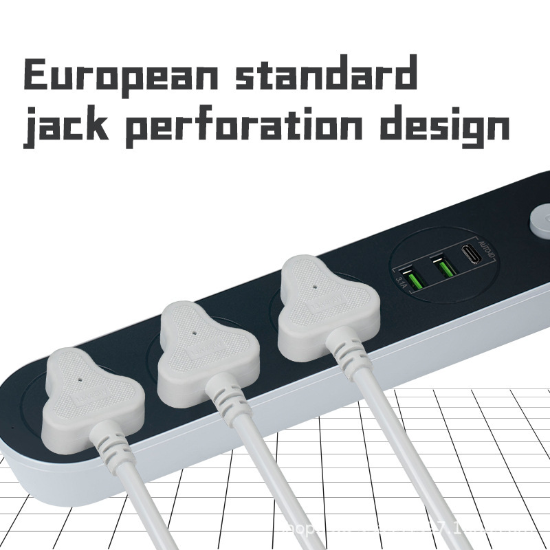 Transfronterizos Amazon European Standard British Pattern USB tres puertos creativos con cable de cable de tracción placa de cable de carga rápida SC3301