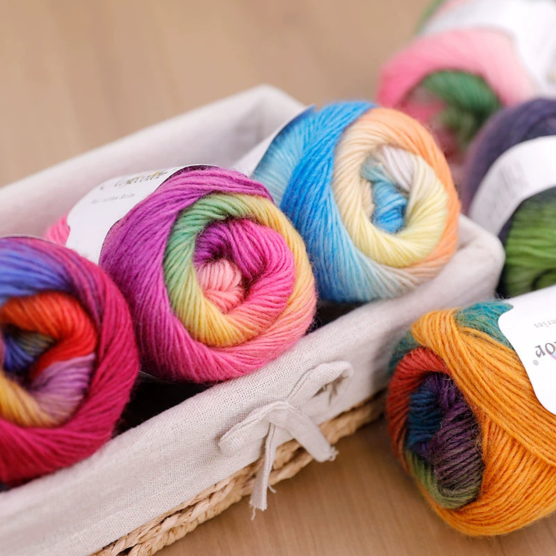 Радужная нить из чистой шерсти, длинная секция, окрашенная нить для верхней одежды, женская шаль, первая нить для шарфа, 100% шерстяная нить для свитера, градиент