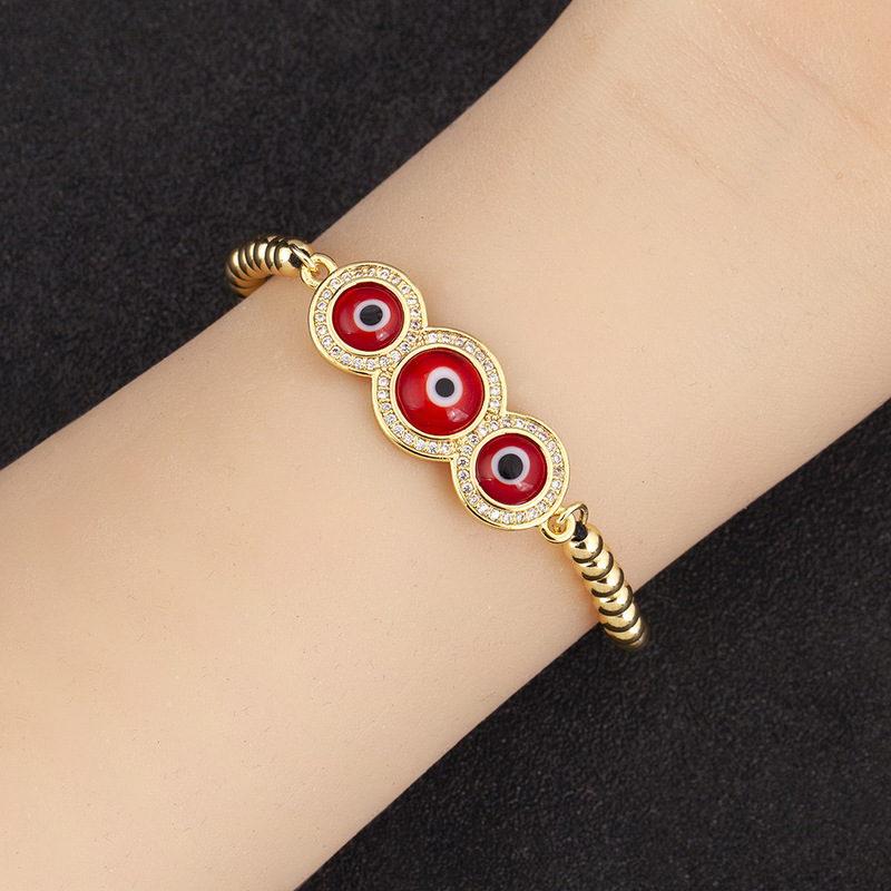 Adjustable Turkish Evil Eye Beaded Bracelet with Copper Plated 18K Real Gold Micro-Inlaid Zirconia Adjustable Turkish Evil Eye Beaded Bracelet with Copper Plated 18K Real Gold Micro-Inlaid Zirconia