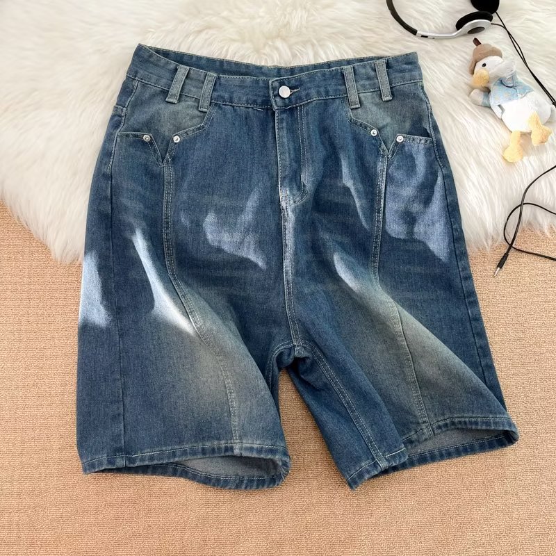 Retro Washed Denimshorts Herren Japanische Splicing Sommershorts_voghion.com