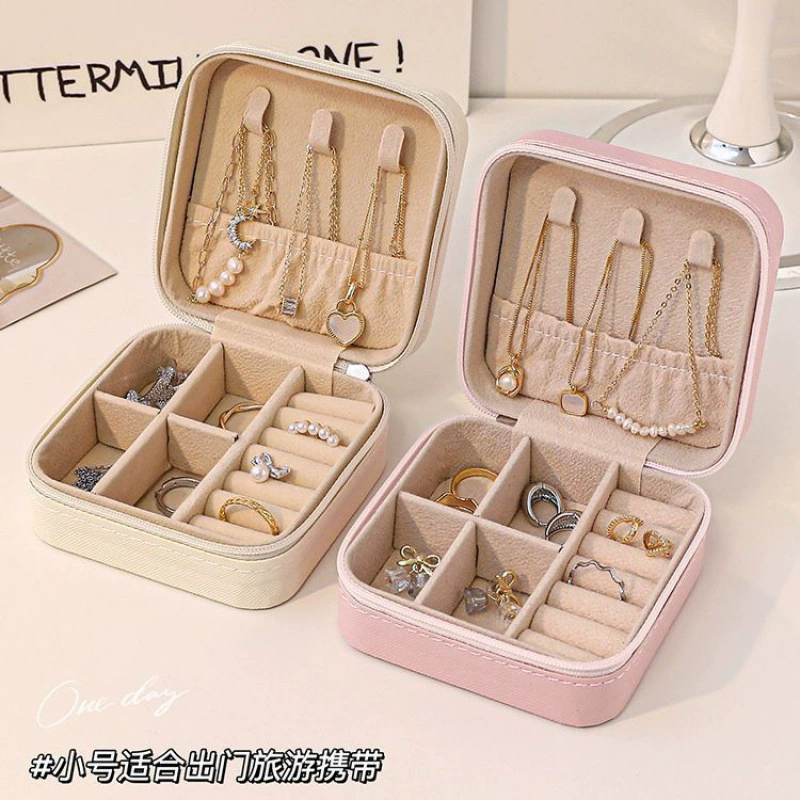 Jewelry storage box, handheld multi-layer organizer with zipper or key lock, small–large