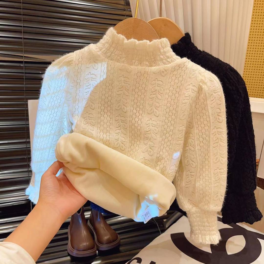 Ningli Korean Version Girls' Lingerie Top Autumn/Winter Outfit Korean Version Children's Fleece Thick Long Sleeve Top Trendy