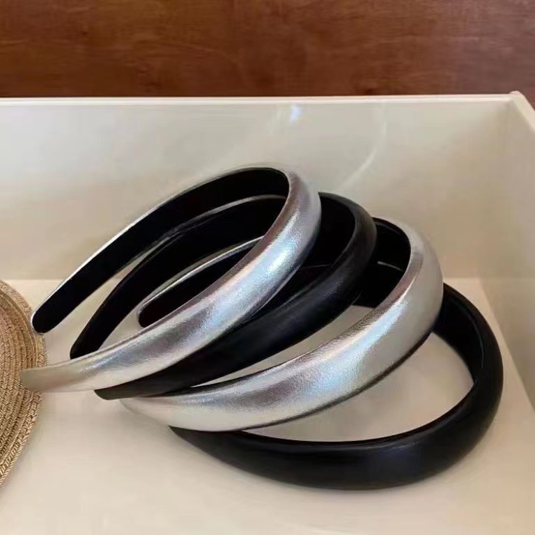 韓國簡約pu皮質發箍寬邊高顱頂洗臉頭箍2024年新款發卡頭飾髮飾女