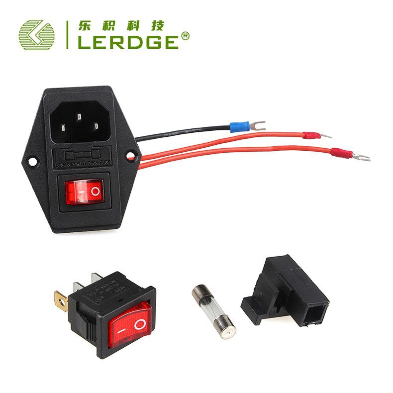 Leji DIY 3D Printer Accessories: Boat-shaped Power Switch Socket Module Button, 10A with Fuse