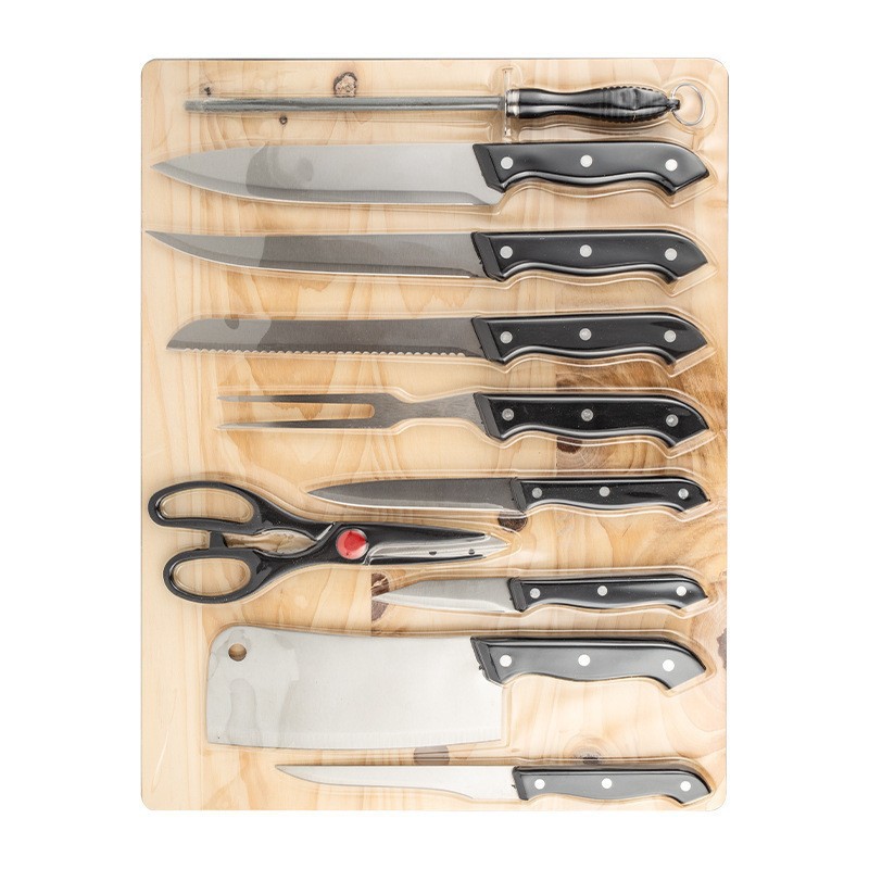 Conjunto de cuchillos transfronterizos de venta caliente, paquete de tarjeta de succión, 11 piezas de cuchillos de cocina, cuchillos de cocina de acero inoxidable, conjunto de tijeras de frutas