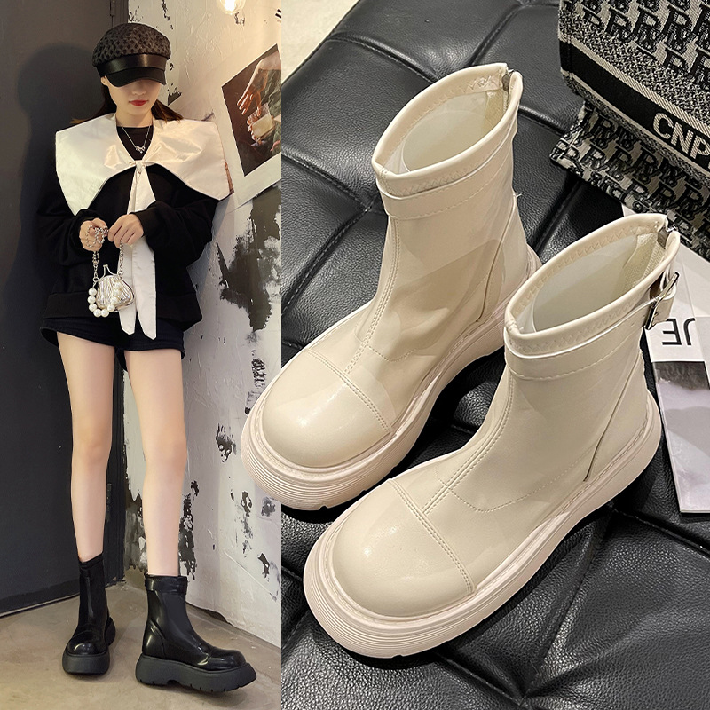 The thickness of the bottom white British style Thin Riding boots Women boots 2022 French Ankle boots Bootie Spring and autumn season Single boots