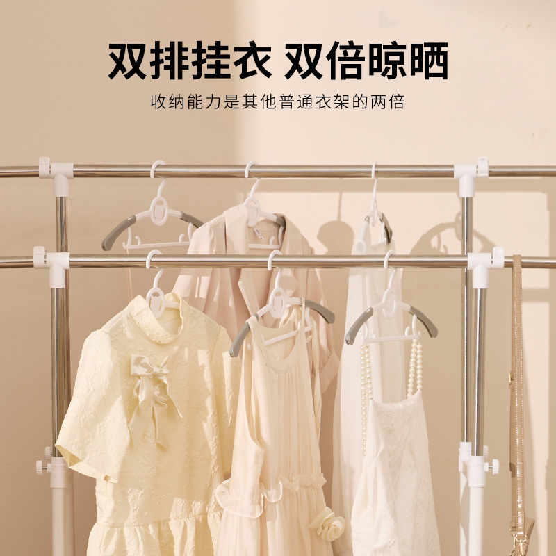 家用双杠挂衣架落地立式卧室衣服阳台衣帽架晾衣架双杆带轮收纳架|undefined